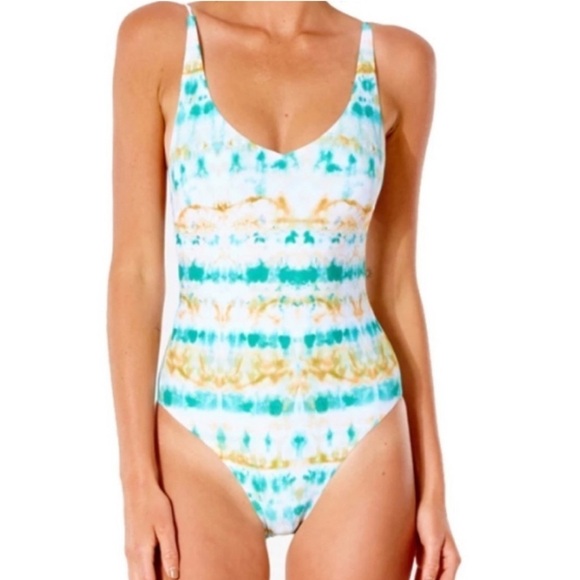 NWT Rip Curl Summer Palm Good One apiece Swimsuit in Light Aqua - Picture 1 of 8